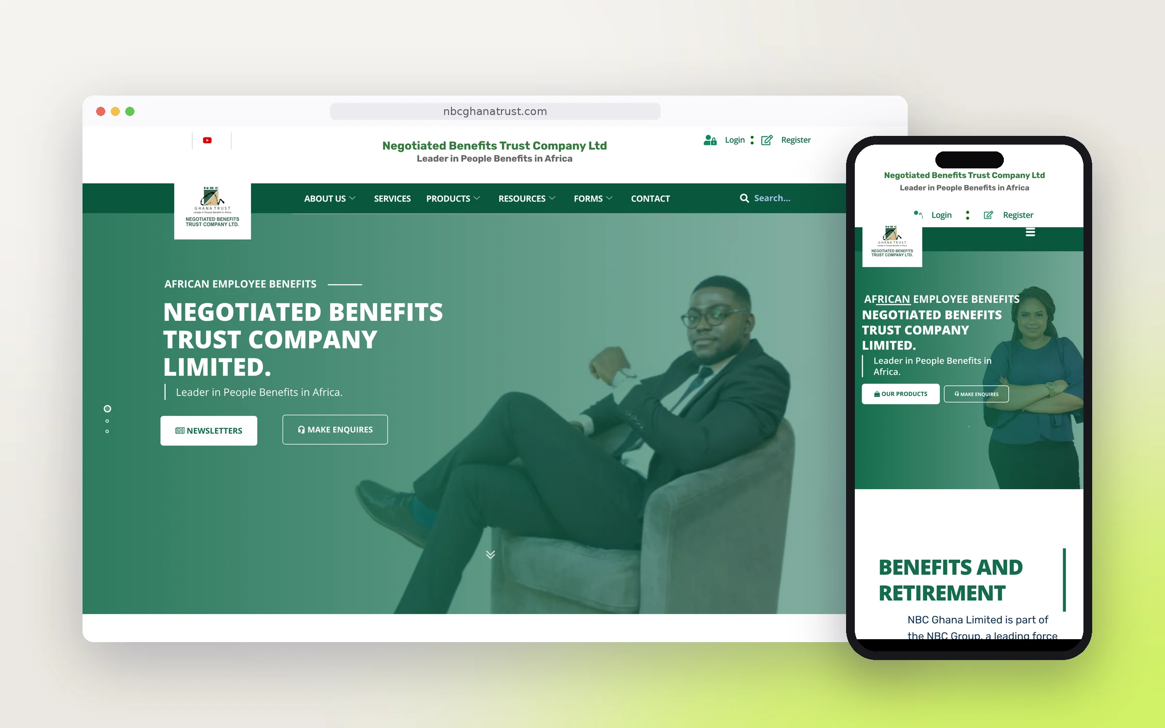 The NBC Ghana Trust website, built by Cliq, on desktop and phone