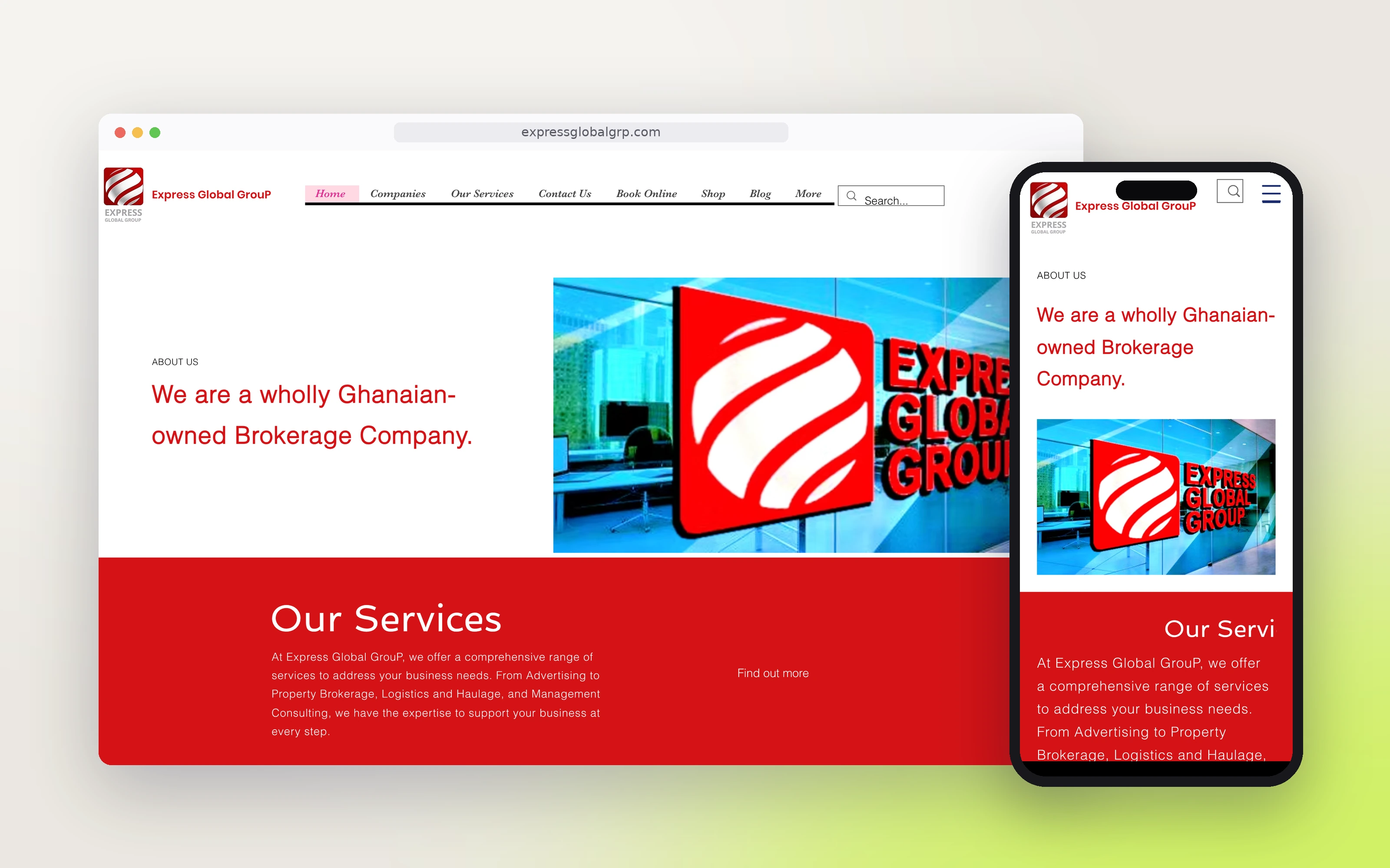 Express Global Group website on desktop and phone