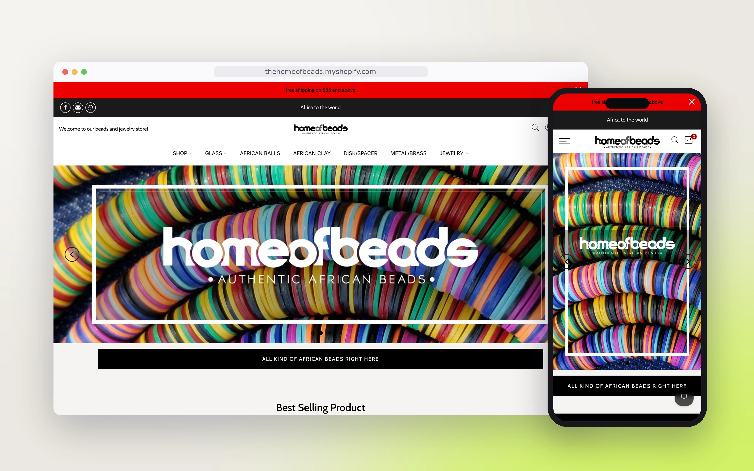 The Home of Beads website on desktop and phone