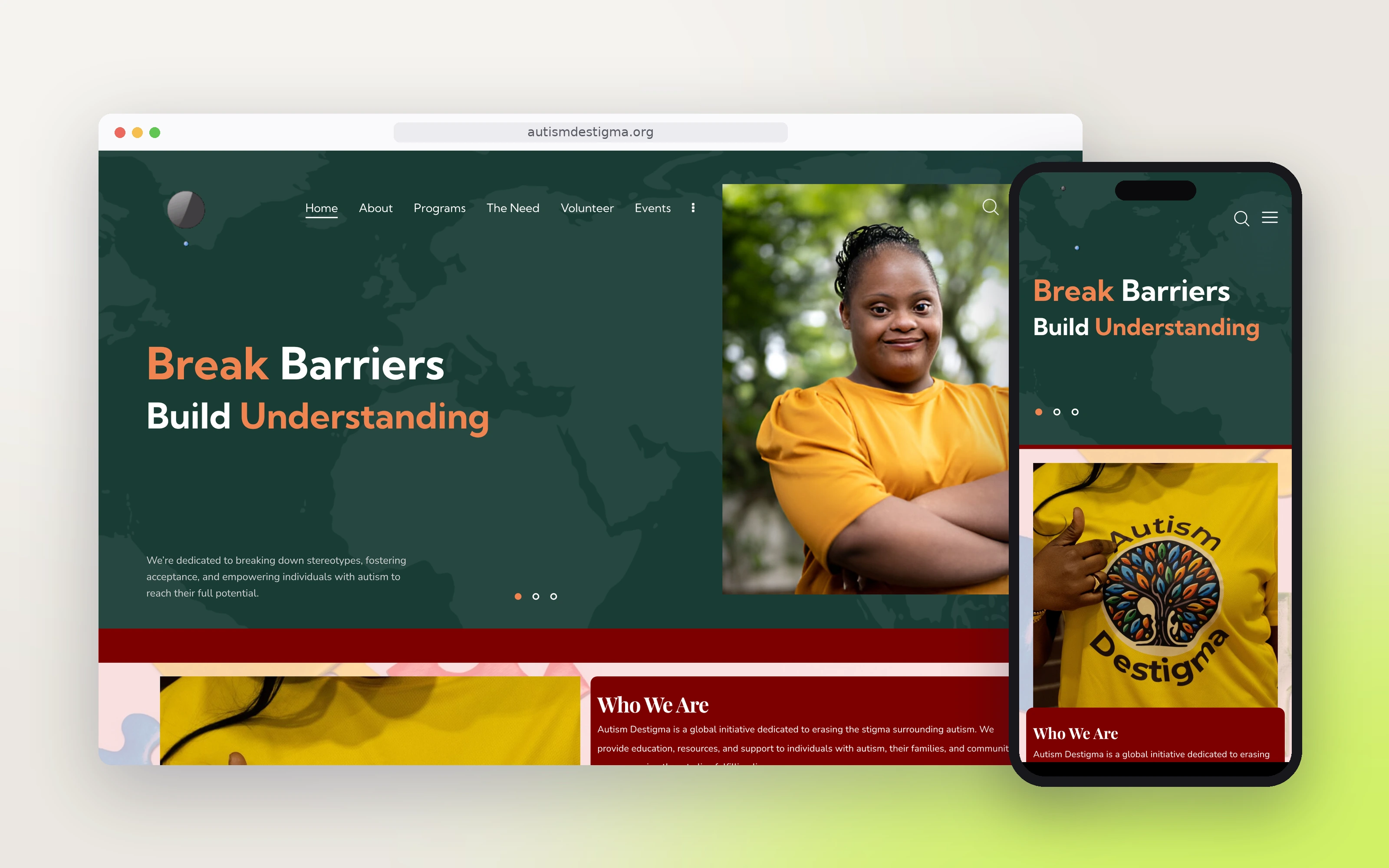 Autism Destigma website on desktop and phone