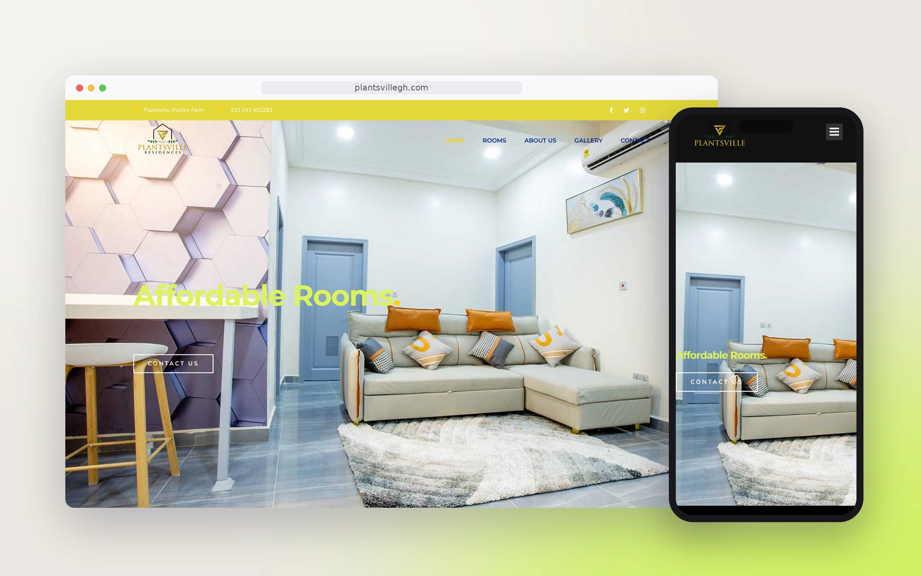 Plantsville Residences website on desktop and phone